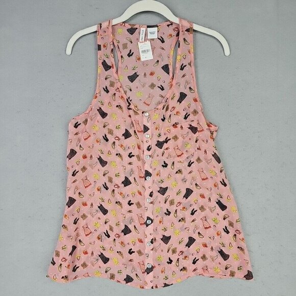 Full Tilt Tank Top Womens M Pink Allover Girly Print Chiffon Racerback Cute Fun - Picture 1 of 6